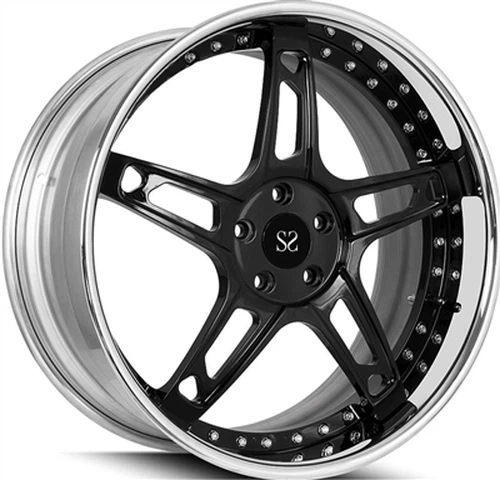 18x8.5 および 18x9.5 カスタム 2-PC 鍛造リムグロスブラックディスクとポリッシュリップ 2016 日産 370z ベースモデル用